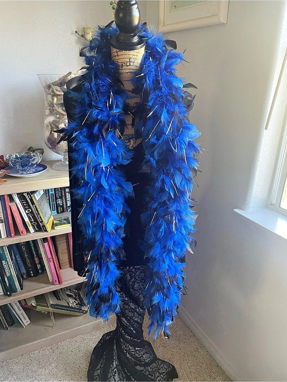 Blue & Black Feather Boa Like New for Costume Attire